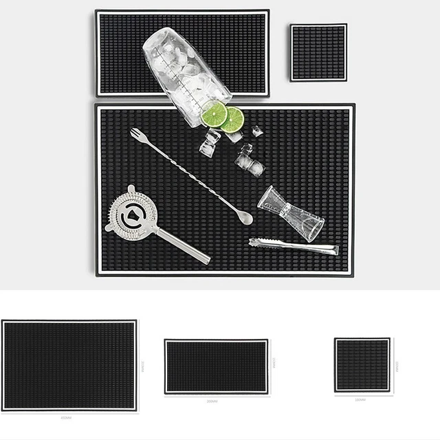 FUNSUEI Lot De 4 Tapis De Bar Noir Premium - 30 X 15 Cm - Tapis D'Égouttement Rectangulaire En PVC Souple Antidérapant Pour Bar, Café, Cuisine Et Comptoir