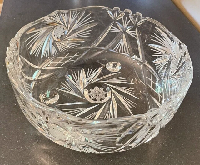Antique Am Brilliant Cut Glass 3 Footed Crystal Bowl Pinwheel Hobstar Design