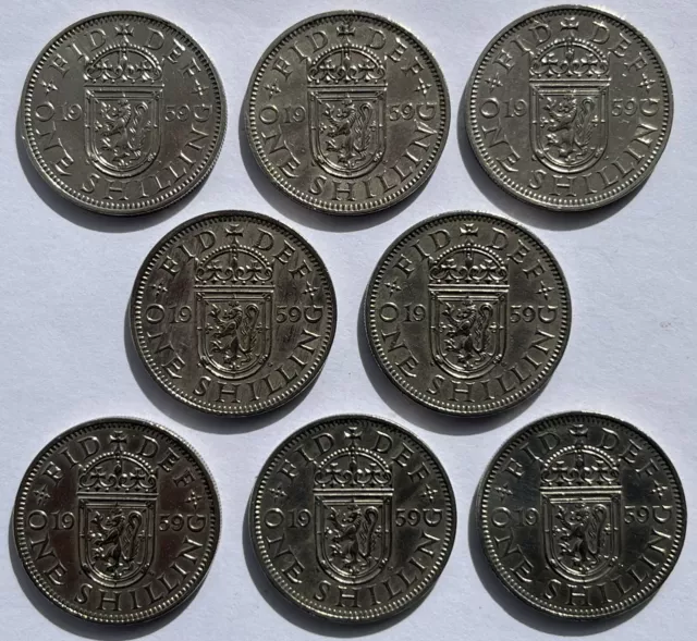 Set of 8 Relatively Rare 1959 Scottish Shillings - Very Good Condition