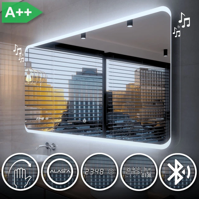Miroir De Salle De Bain LED Modena Avec Bluetooth, Météo, Interrupteur - Moderne Argenté