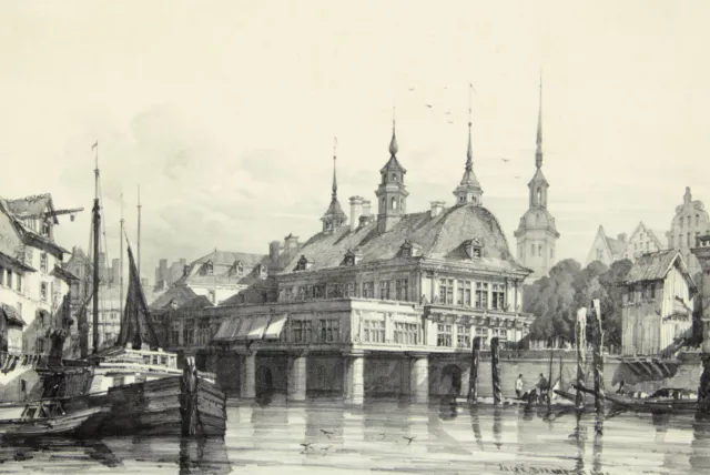 HAMBURG - La Bourse sur le Grand Canal - Alte Börse - Lithographie, 1840