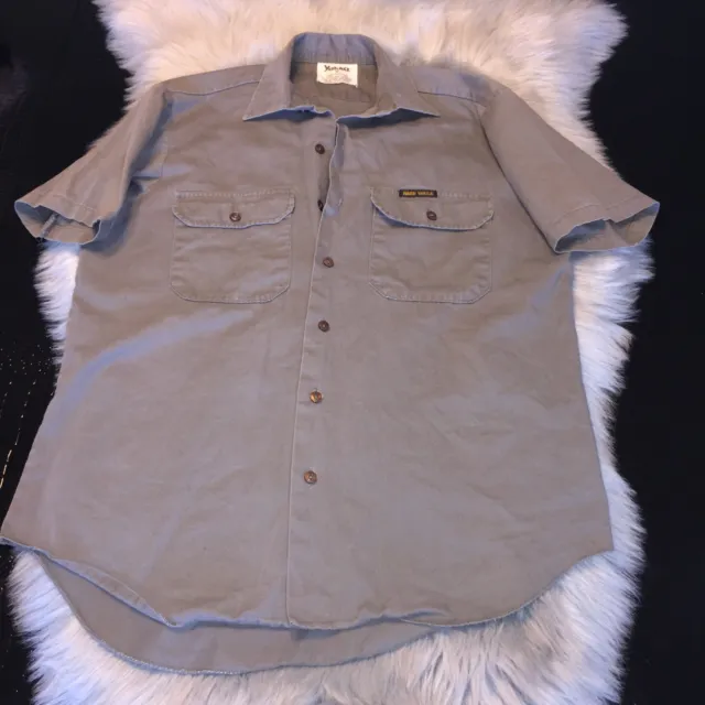Hard Yakka Gray Button Down Work Shirt 100% Cotton Made In Australia Medium Nice