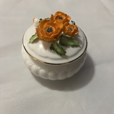 Napcoware Bone China Round Trinket Container w/ Flowers on Top