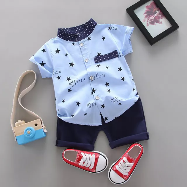 Kleinkind Kinder Baby Junge Stern Buchstabe Gentleman Shirt Top + Shorts Outfits Kleidung Set