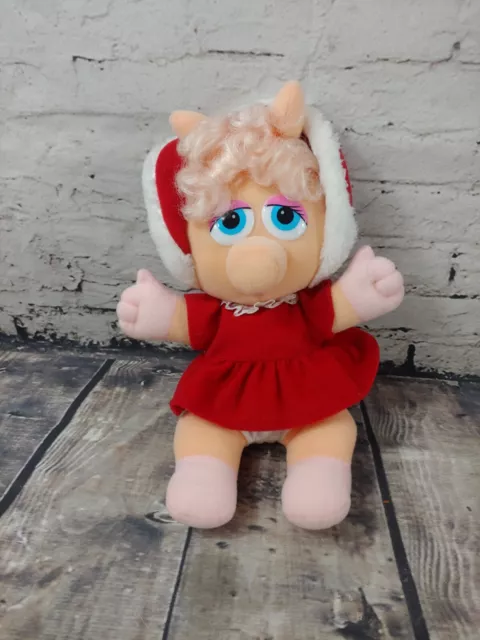 VTG 80s Baby Miss Piggy Henson Muppet Plush Red 10" Stuffed Animal Doll 1987