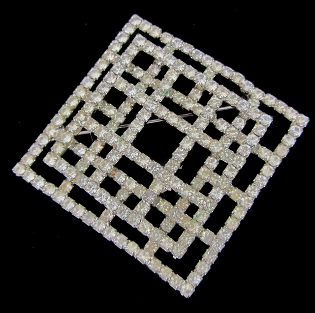 Unusual Vintage Layered Prong Set Rhinestone Squares Brooch Pin