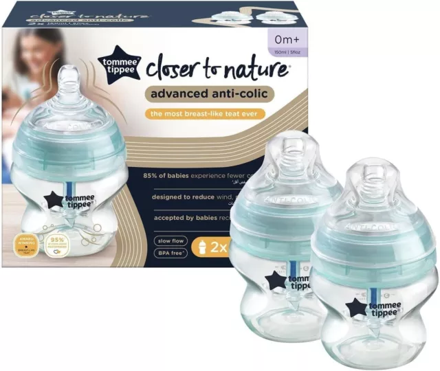 Tommee Tippee Botellas 150ml x2 Anticólico 0m + Juego Caja Claro Leche para Bebé