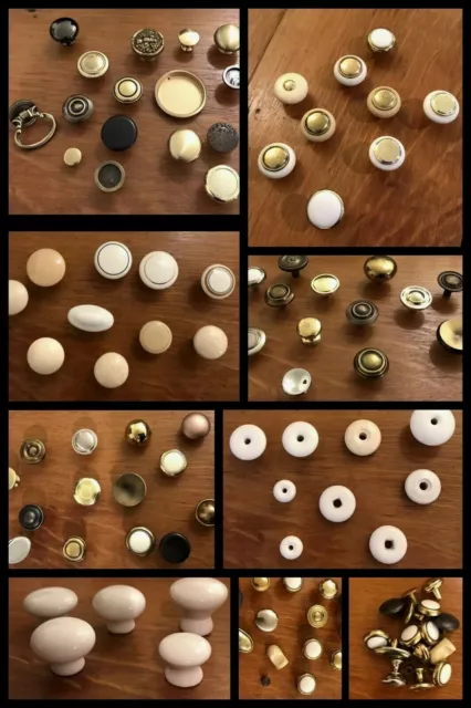 95 Vintage Knobs Pulls Handles Cabinet Drawer Chest Ceramic Crafts Silver Brass