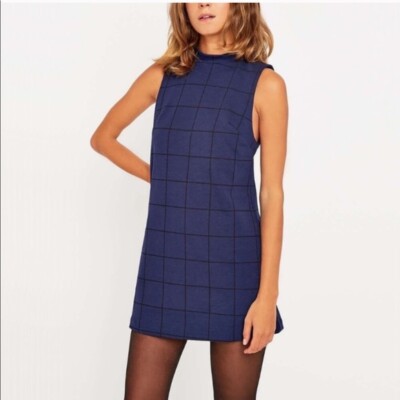UO Cooperative Mod Grid Mini Dress Size XS Blue Plaid Urban Outfitters