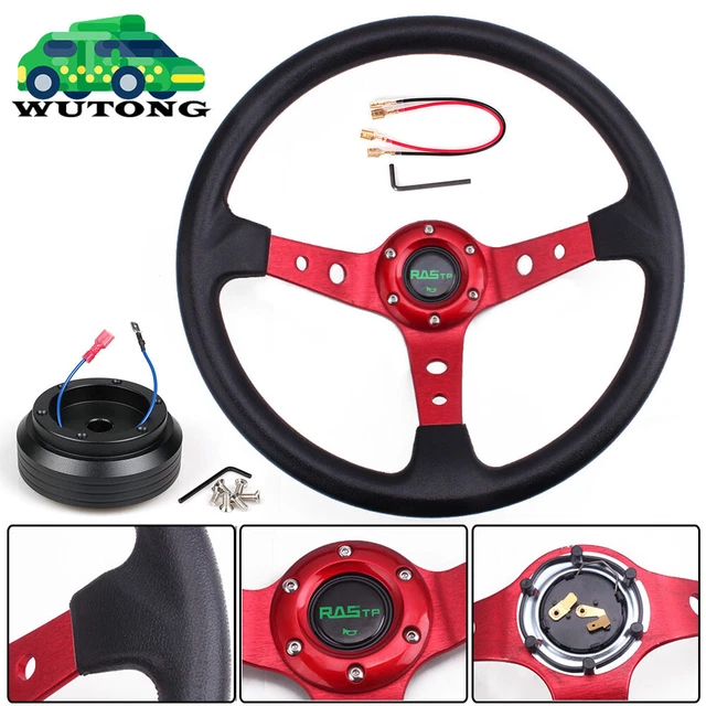 350MM JDM DEEP Dish Racing Steering Wheel + Hub Adapter For 9600 Honda
