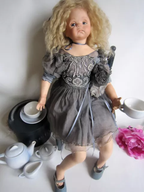 Nel Groothedde porcelain doll with tea set. OOAK. Gorgeous. 2