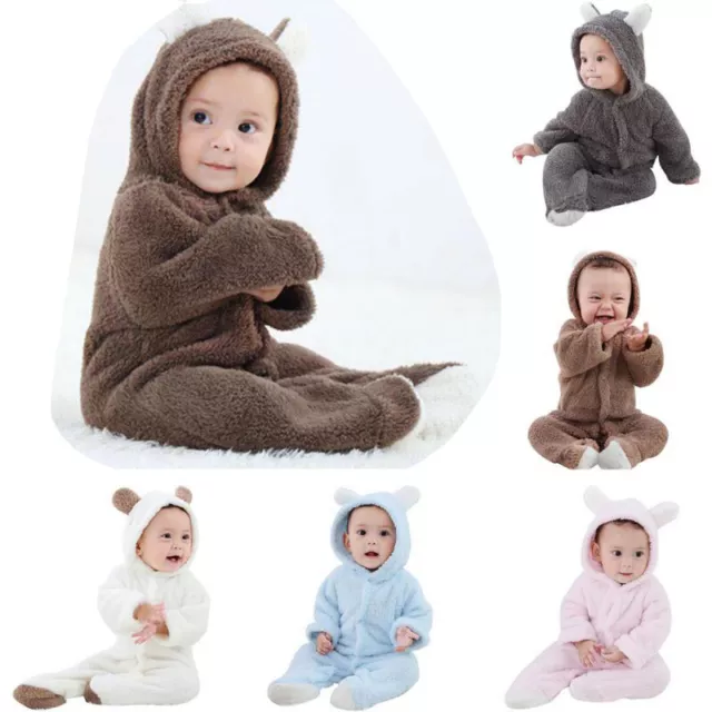 Newborn Baby Boy Girl Kids Bear Hooded Romper Jumpsuit Outfit Clothes Tops Pants