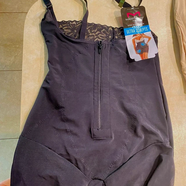NWT MAIDENFORM ULTRA Sculpts Black Lace Open Bust Romper Shapewear XL £