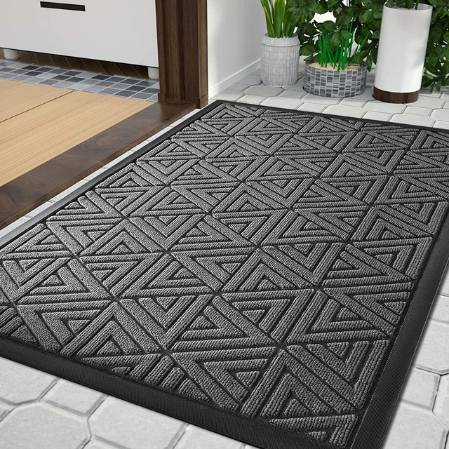 Gray Front Door Mat Indoor Outdoor Doormat, Entryway Mats for Shoe Scraper, Heav