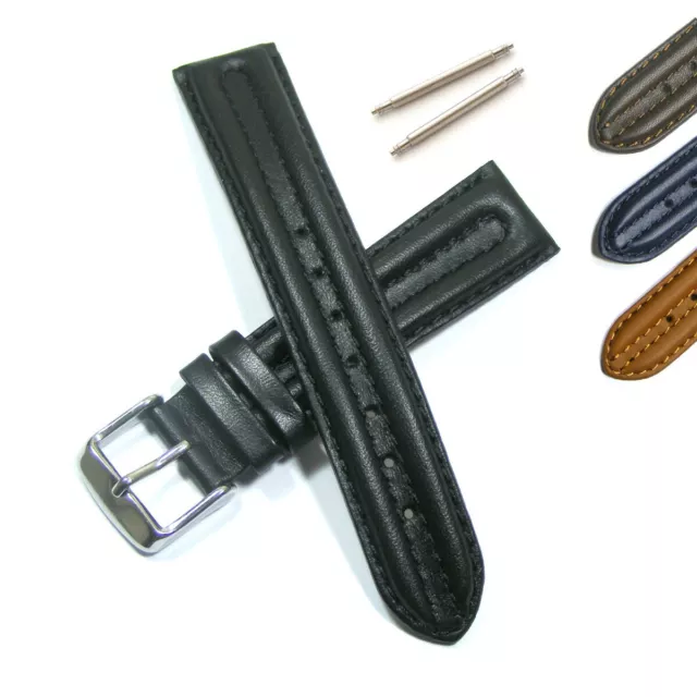 Genuine Leather Watch Strap Band Ridged 18mm 20mm 22mm 24mm Mens Womens