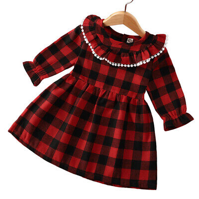 Toddler Baby Girls Plaid Check Outfits Set Long Sleeve Tops Skirt Dress Clothes