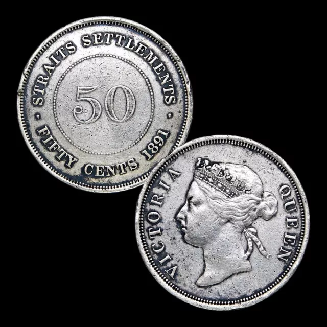 152 | Malaysia ( British Malaysia ) 50 Cents 1891 Straits Settlements