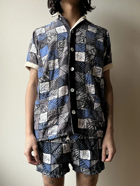 1950’S Duke Kahanamoku Champion Cisco Quilted Terry Hawaiian Swim Shirt + Trunks
