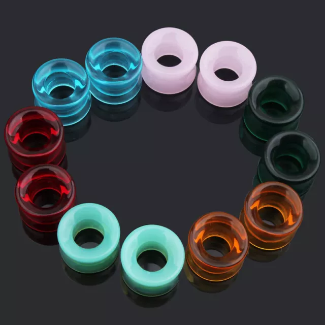 2X Transparent Glass Flesh Tunnel Double Flared Saddle Ear Plug Stretcher 8-16mm