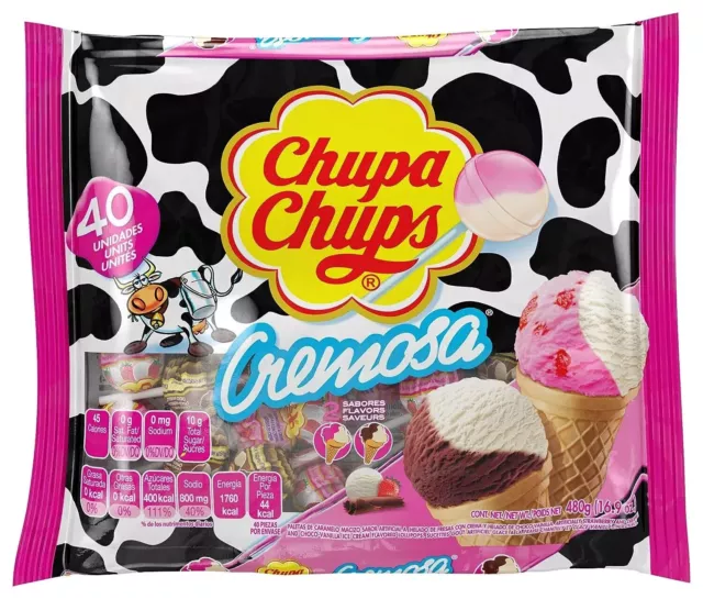 Chupa Chups Cremosa Lollipop Assortment, 2 Ice Cream Flavors, Individually Wrapp