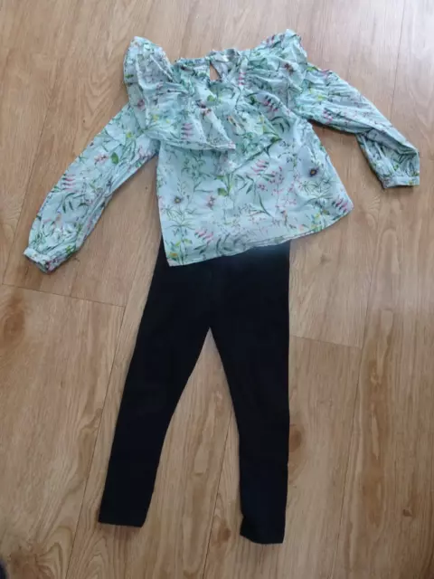 NEXT ragazze 2 pezzi leggings & top floreale verde ETÀ 8 ANNI ECCELLENTI