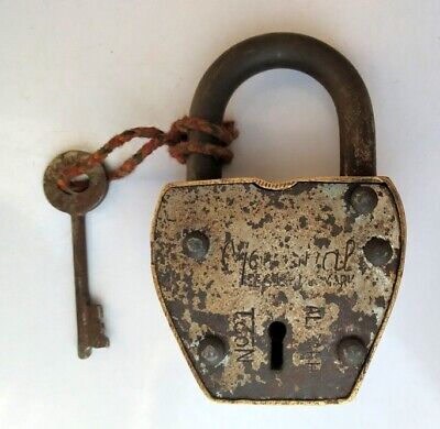 Antique Old Iron Hand Forged Brass Work No-21 Aligarh Padlock With Key Lock