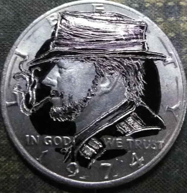 Hobo Nickel hand carved original by J&M Tarantula Hobo Kennedy as Clint Eastwood