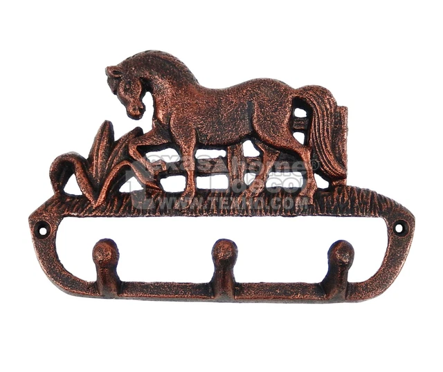 Horse On Farm Coat Rack Key Hooks Rustic Cast Iron Country Western Wall Decor