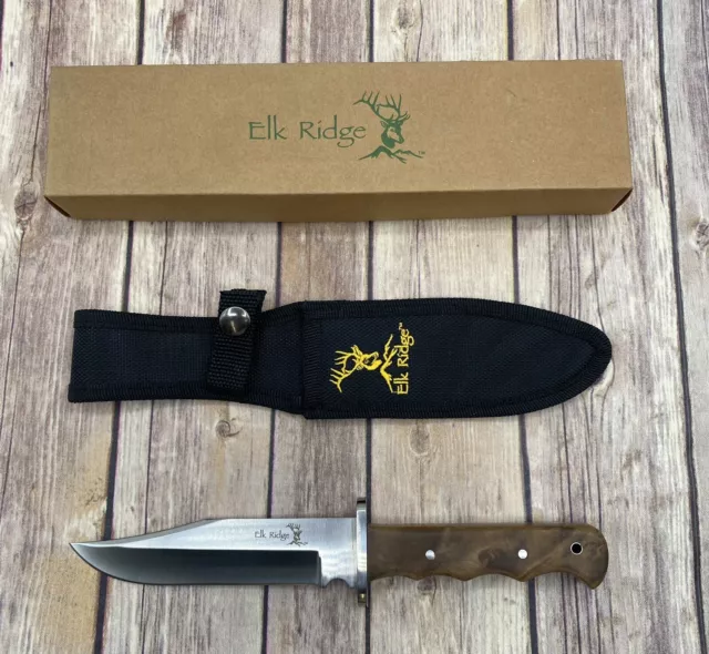 Elk Ridge 10.13" overall Fixed Blade Knife Hunter Black nylon belt sheath