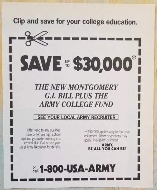 U.S. Army Recruitment 1994 Print Ad Be All You Can Be G.I. Bill United States