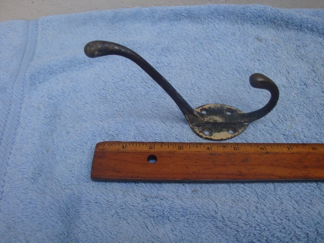 Antique LARGE Coat Hook Solid Cast Brass Vintage Original Reclaimed