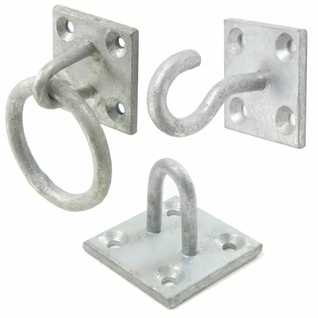 Heavy Duty Galvanised Hook/Ring/Staple On Plate 50mm Extra HD Staple Plate 65mm