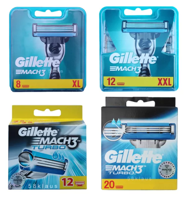 Gillette Mach3 + Turbo Sortiment an Klingen 4 8 12 16 20 24 32 36 40 48 56 60 64