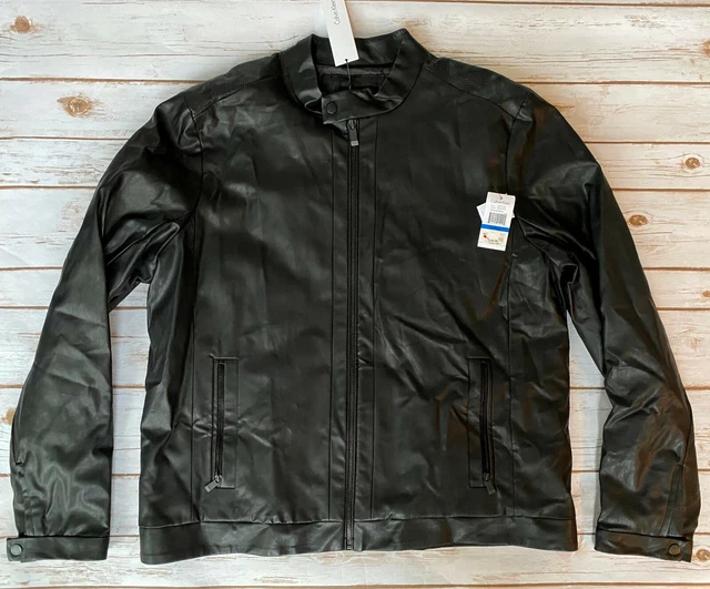 Calvin Klein Faux Leather Perforated Moto Jacket Black Mens Xl New With Tags