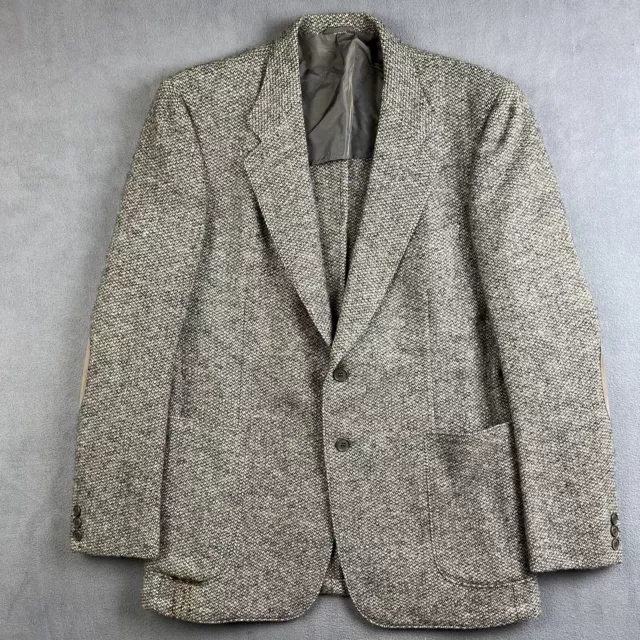 SAKS FIFTH AVENUE Jacket Mens 44R Gray Wool Tweed Elbow Patches Italy ...