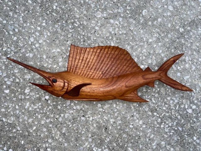 Sailfish Wall Mount Hand Carved Wood Art Home Decor Fish Tiki Bar