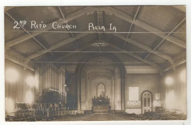 Vintage Pella IA RPPC Postcard Second Reformed Church Altar Posted 1909 Divided