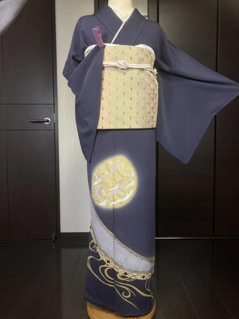 Isosa chirimen gold piece colored tomesode long sleeves Japanese furisode belt