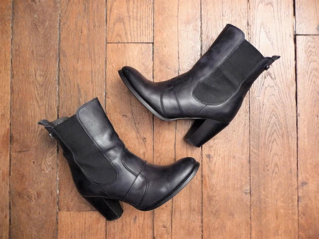 🌼 Bottines / Boots A Talon en Cuir Noir- Pointure 36 Italien=37- Golden Rose