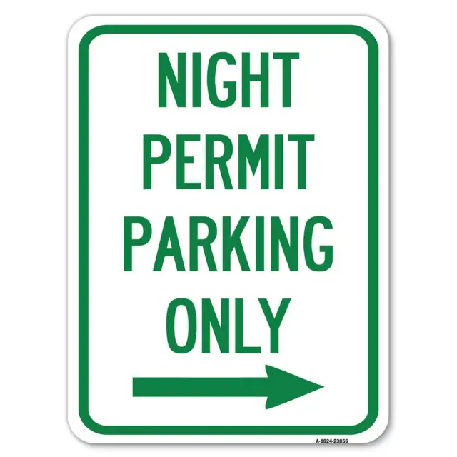Night Permit Parking Only (With Right Arrow) Heavy-Gauge Aluminum Sign