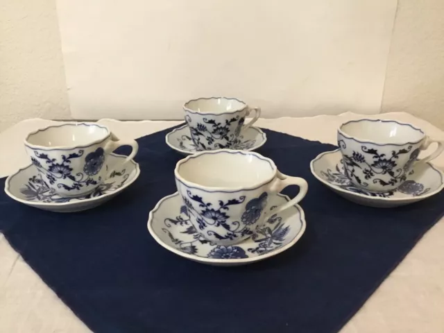 Blue Danube Onion Cups & Saucer Set Of 4 Japan Divided Handle