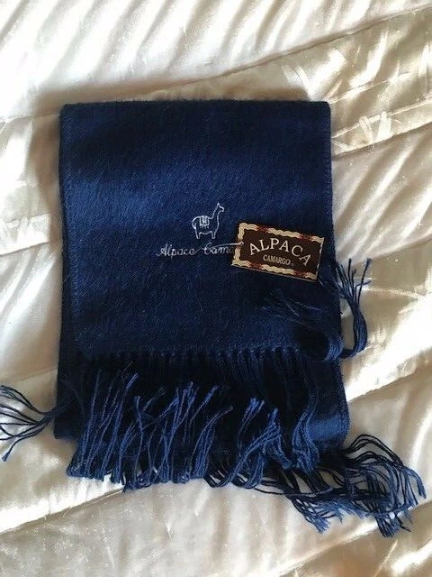 Écharpe Chaude En Laine D'alpaga - Bleu Marine - 180x22 Cm - Fabriquée En Équateur