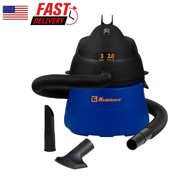 Wet Dry Blow Vacuum 3Gal 2 Peak HP 1-1/4 In x 6 Ft Hose 3 in 1 Portable Shop Vac