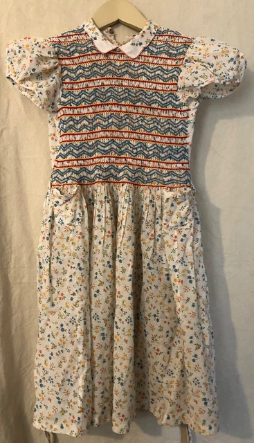 Abito smocked vintage fatto a mano per ragazze - taglia 10 anni