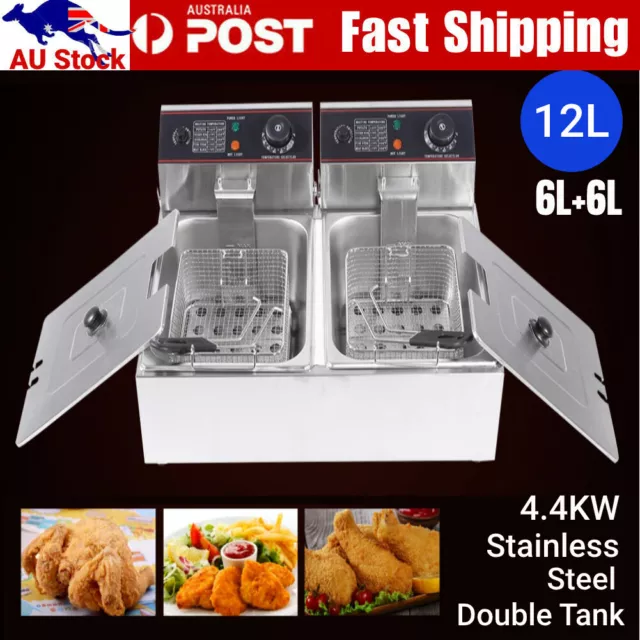 12L Commercial Electric Deep Fryer Double Basket Benchtop Cooker Stainless Steel