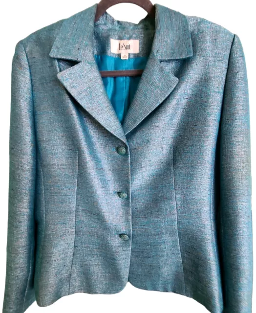 NWOT Gorgeous Le Suit Womens Lined Blazer Jacket Size 14 XL Turquoise Blue