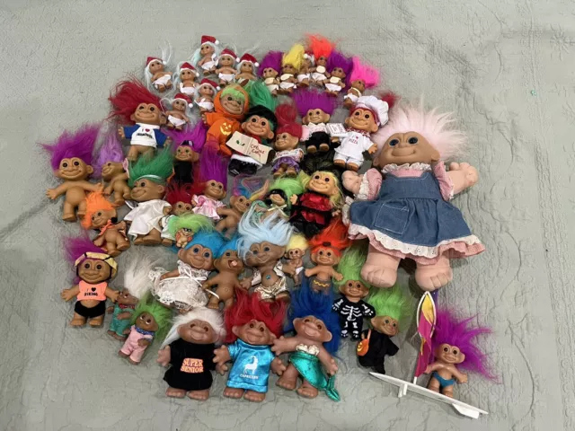 45 Vintage Trolls Dolls Lot includes 30 plus Russ, 5 Dam, and 3 TNT,  & 1 plush