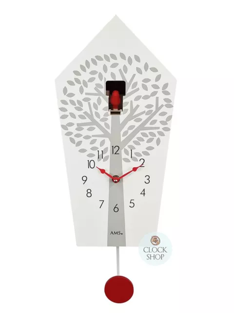 White Modern Battery Cuckoo Clock 39cm By AMS