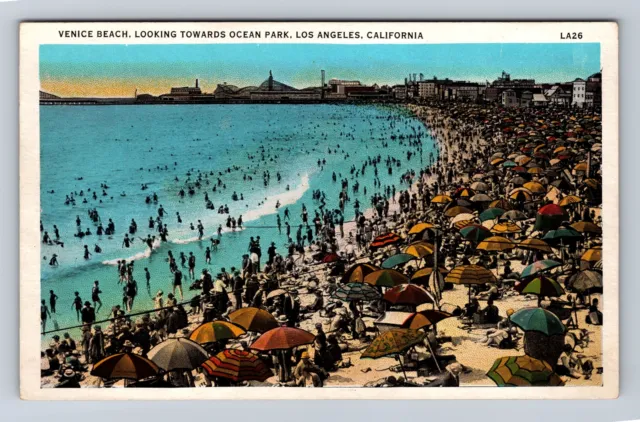Los Angeles CA-California, Crowded Venice Beach, Ocean Park, Vintage Postcard