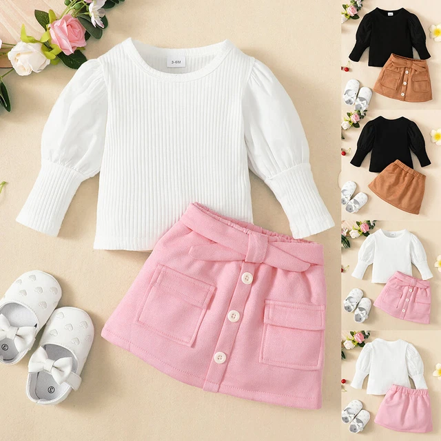Kids Baby Girls Puff Sleeve Tops Skirts Outfits Toddler Party Dress Clothes Set